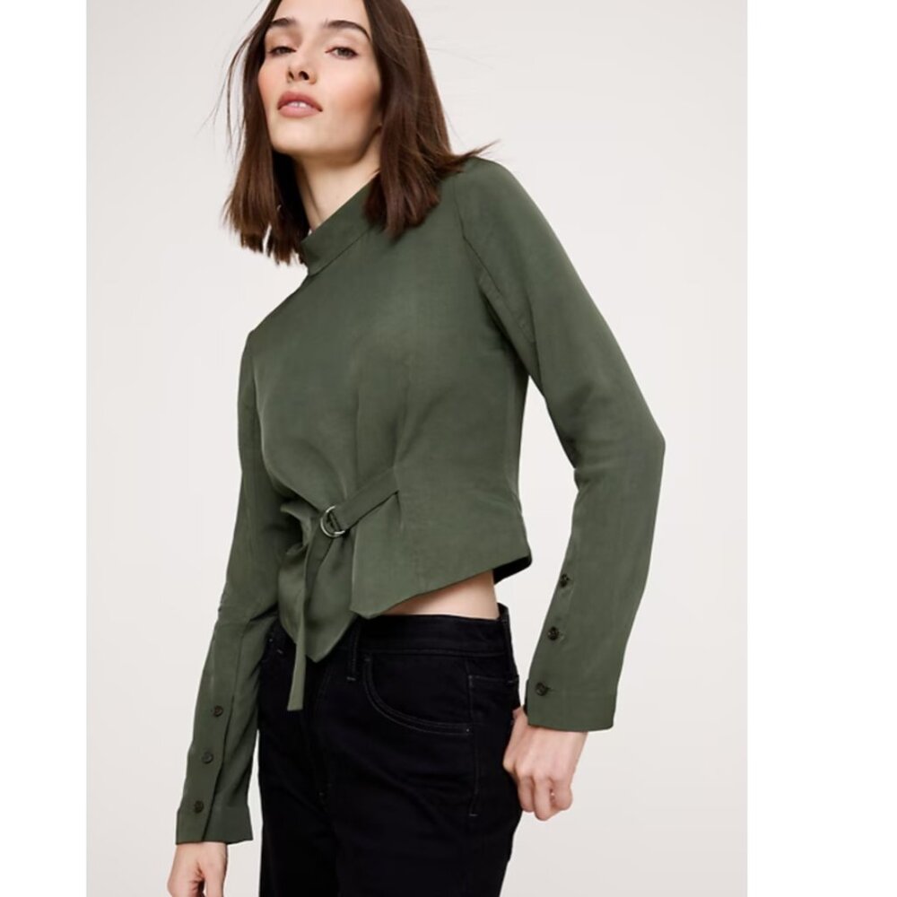 NWT Banana Republic Drapey Mock-Neck Top Olve Green Size Medium